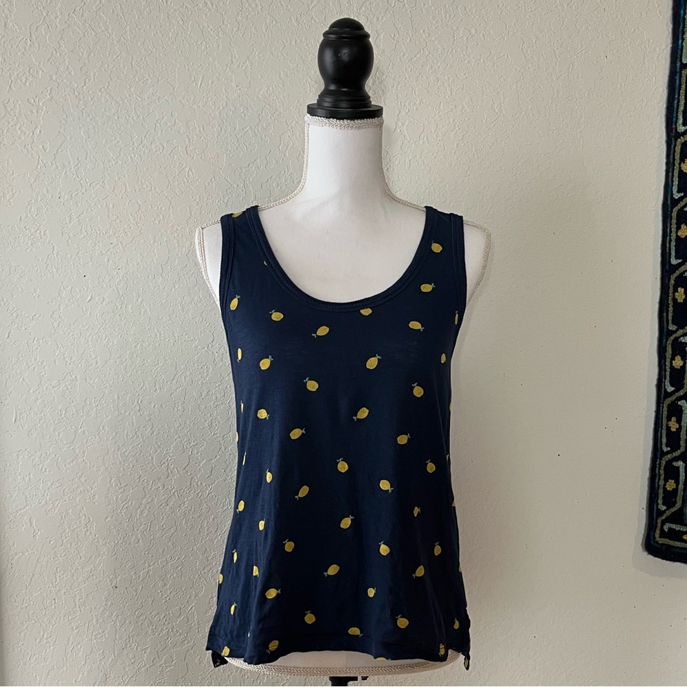 LOFT Navy Blue Lemon Print Tank Top Size XS